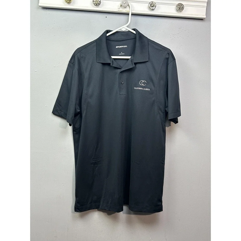 California Closets Sport-Tek Polo Mens Large Black Embroidered Performance Shirt